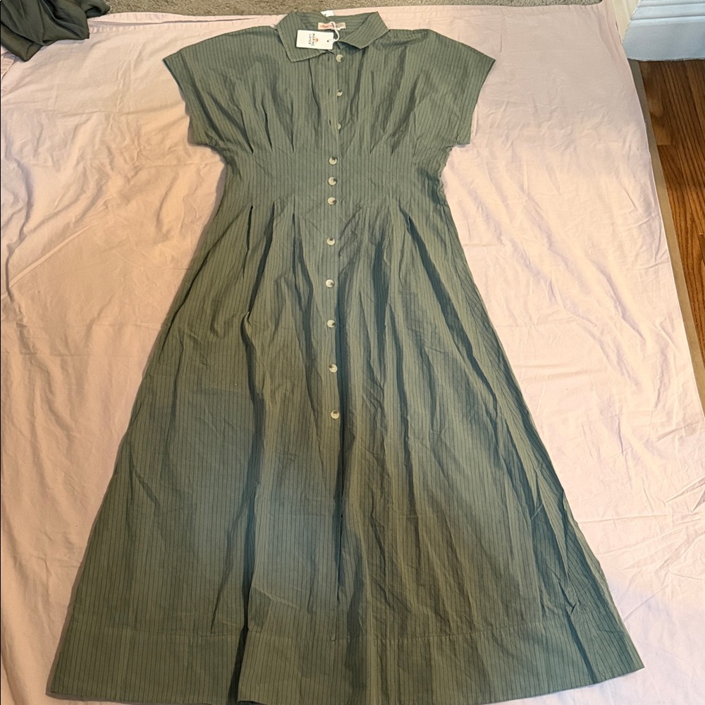 Marine Layer Olive Button-Down Midi Dress